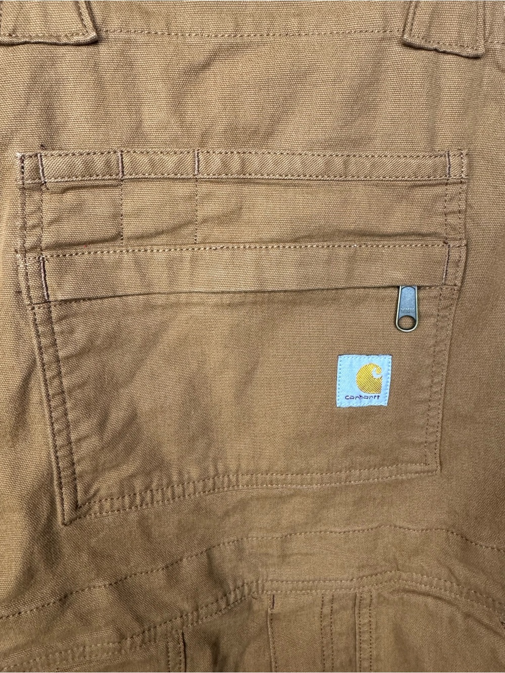 New Carhartt Women’s Tan Rugged Flex Relaxed Fit Canvas Shortall Overalls Medium - Picture 6 of 10